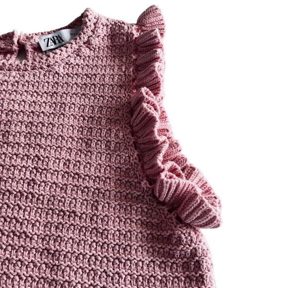 Zara pink knit sleeveless ruffled sweater size Small - Picture 7 of 9